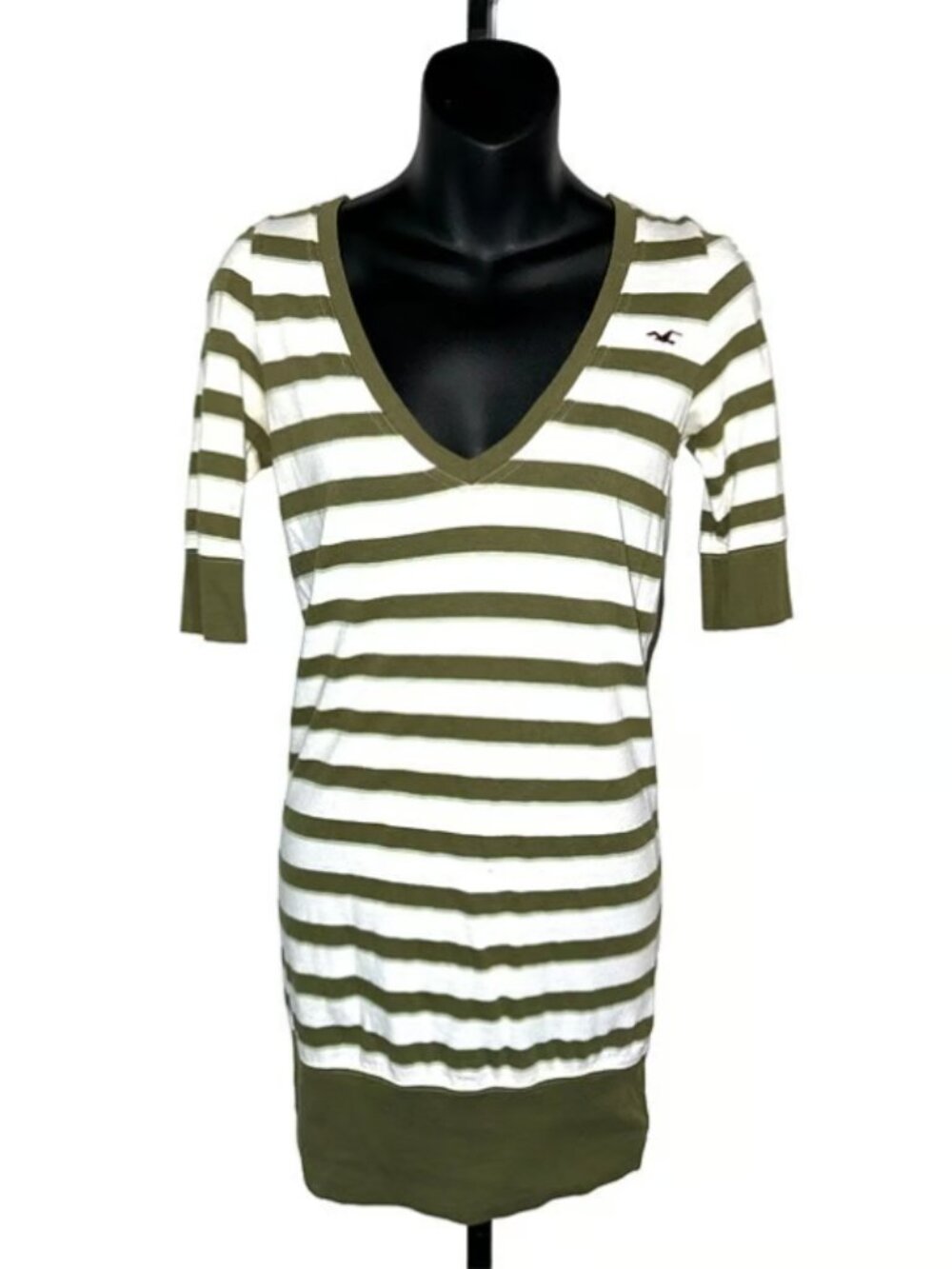 2000's Hollister Green & White Striped Long Sleeve Tee Size Medium